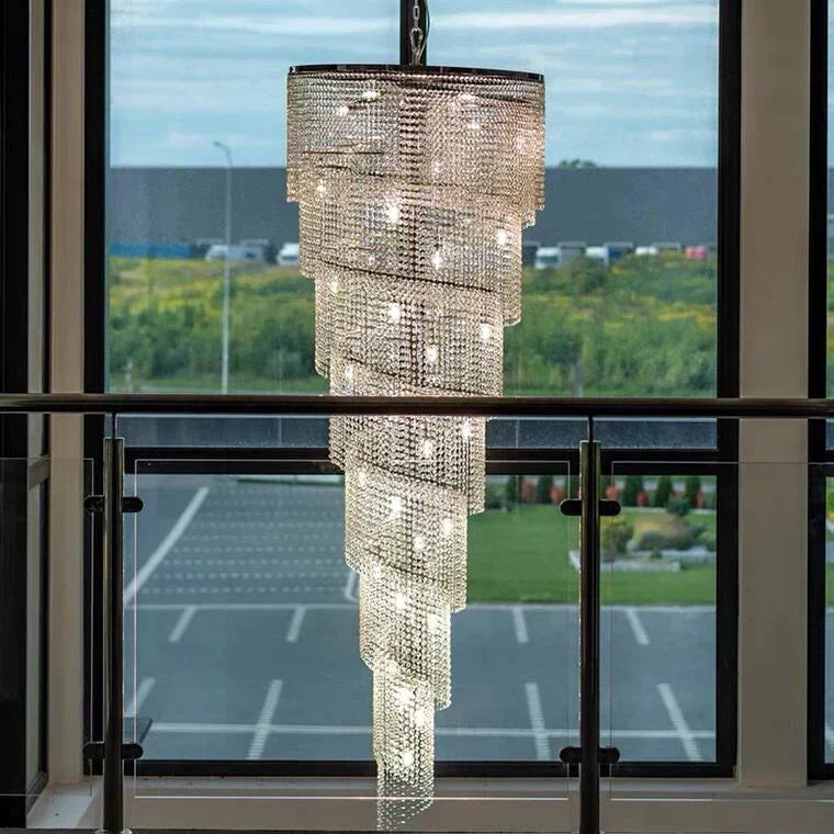 Extra Large Spiral Tiered Long Crystal Chandelier Luxury Crystal Tassel ...