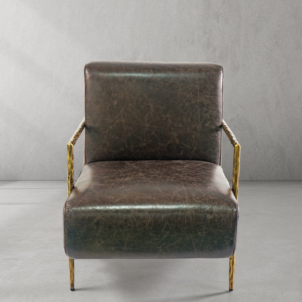 Vintage Forged Genuine Brown Leather Accent Chair