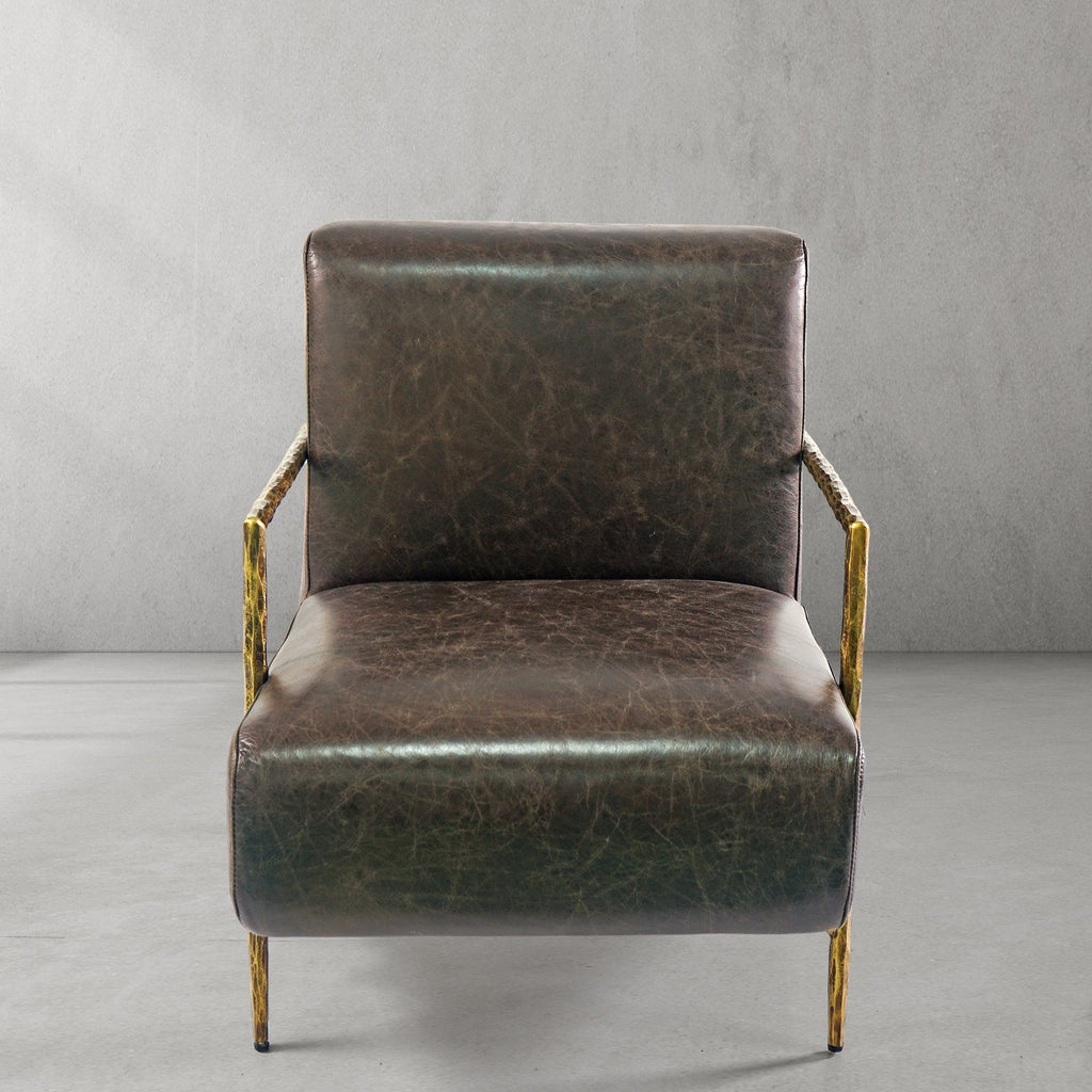 Vintage Forged Genuine Brown Leather Accent Chair