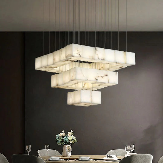 Modern Luxury Alabaster Cubic Round Pendant For Dining Table, Staircase - Yovalighting