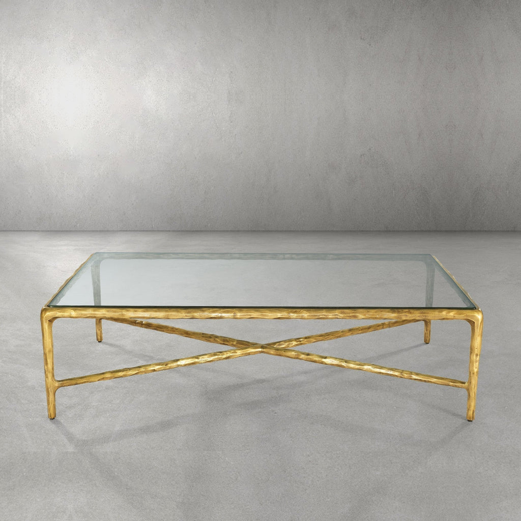 Vintage Forged Iron Rectangle Glass Coffee Table
