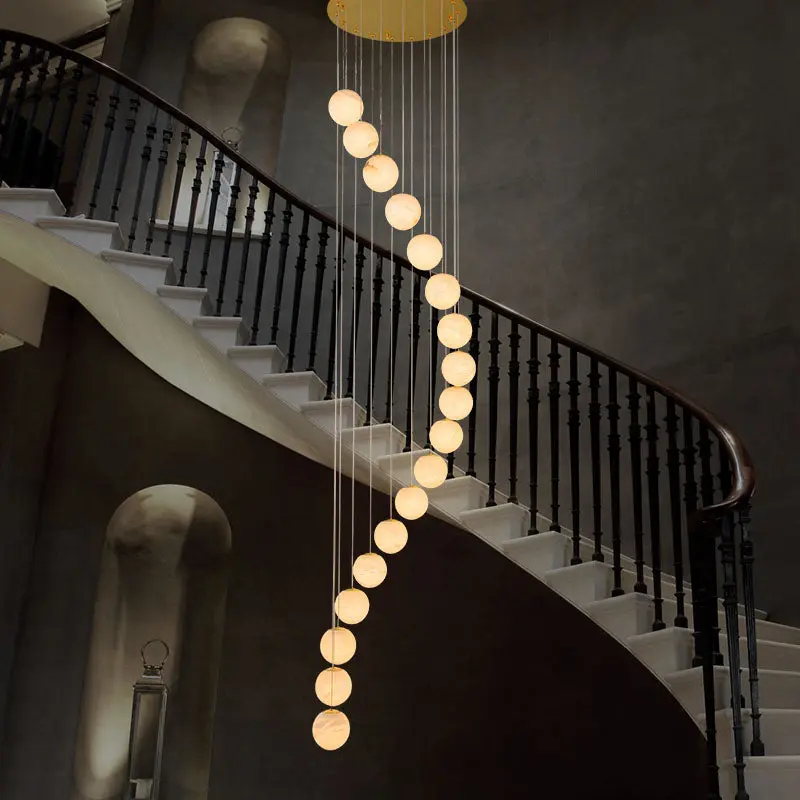 Alabaster Brass Modern Globe Spiral Chandelier - Yovalighting