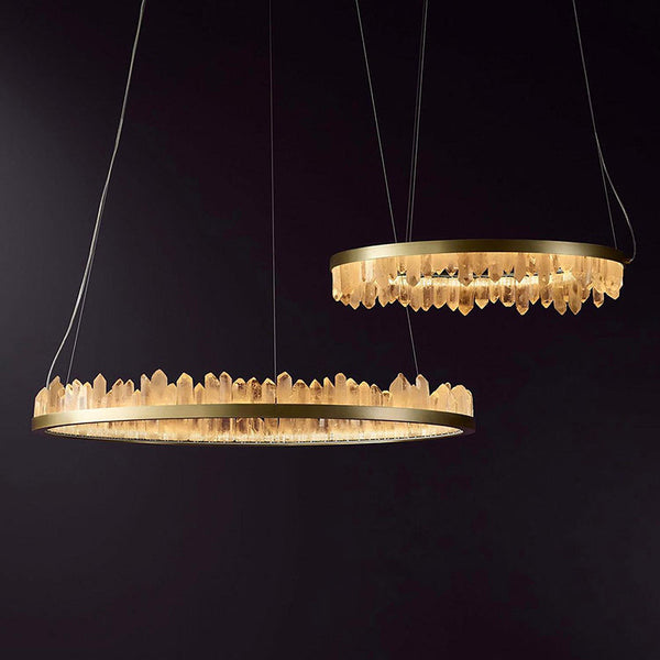 Cervine Round Brass & Clear Geode Quartz Crystal Chandelier 36"