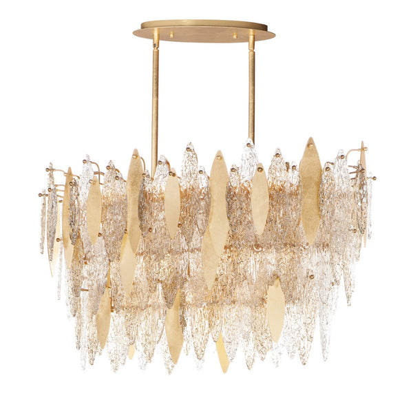 Sylva Champagne Gold Crystal Leaf 18-Light Linear Chandelier 40''L