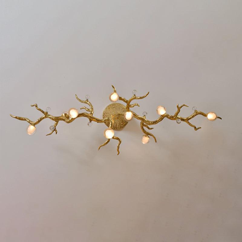 Modern Linear Glass Ball Branch Semi Flush Chandelier