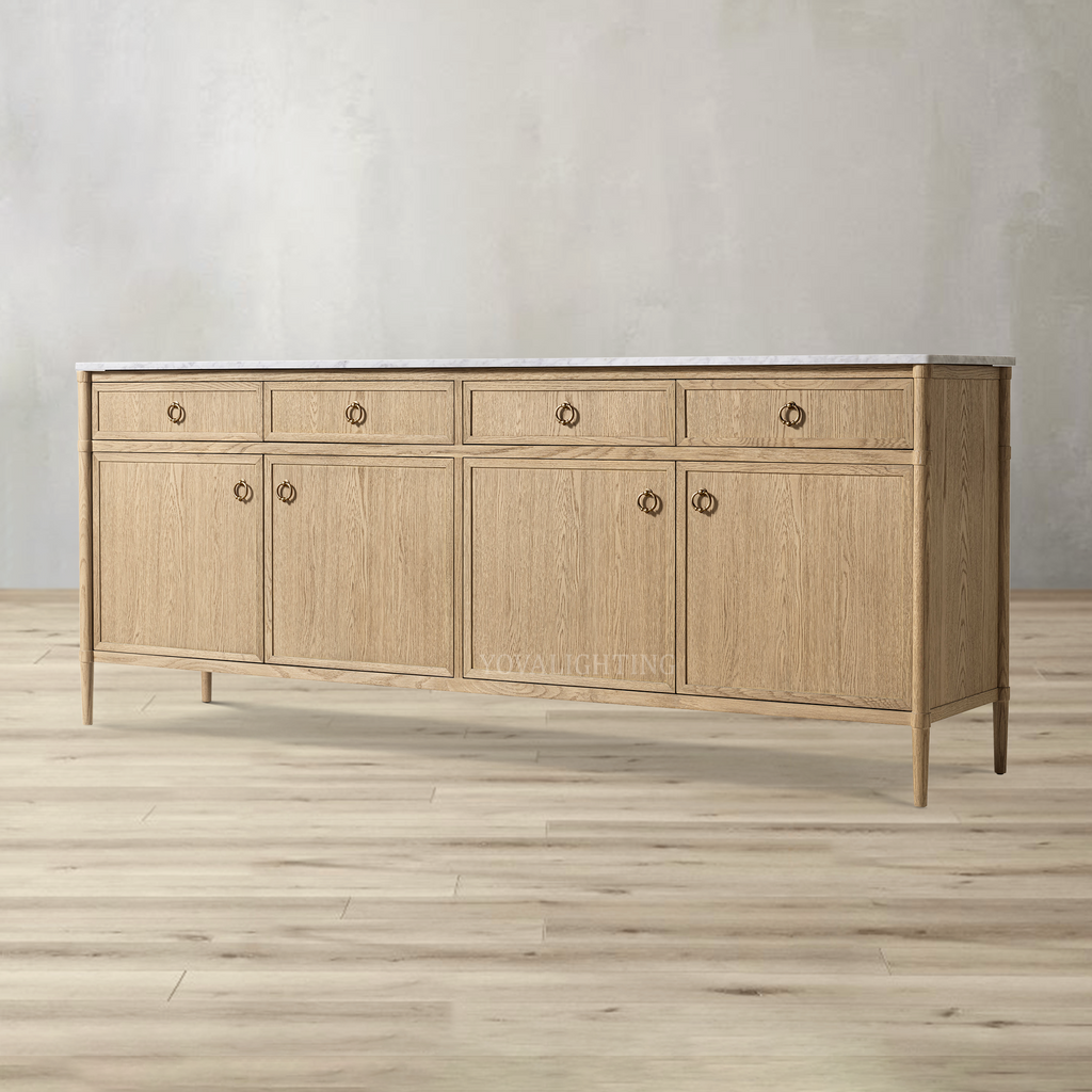 Francois Wood Marble 4-door Sideboard with Drawers 60