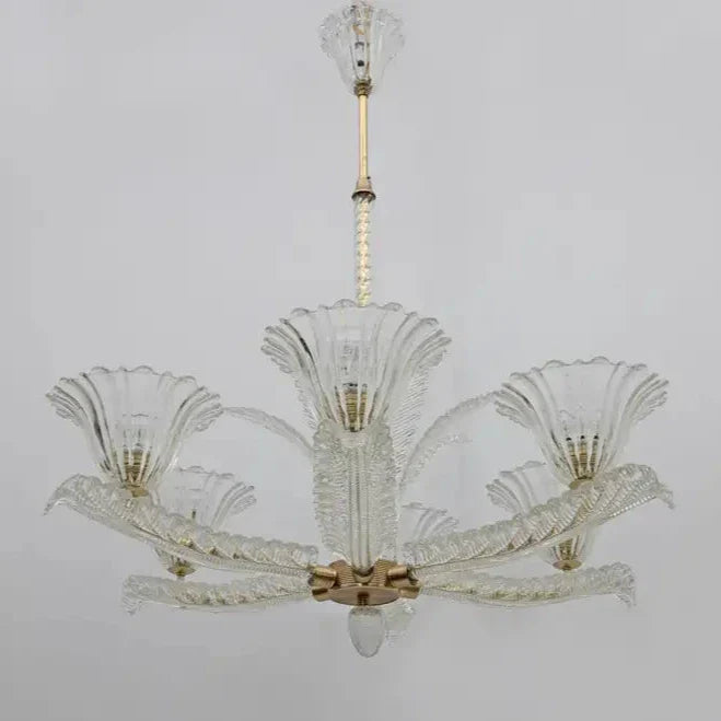 Vintage Italian 6-Arm Glass Chandelier for Low-ceiling Bedroom/Dining Room