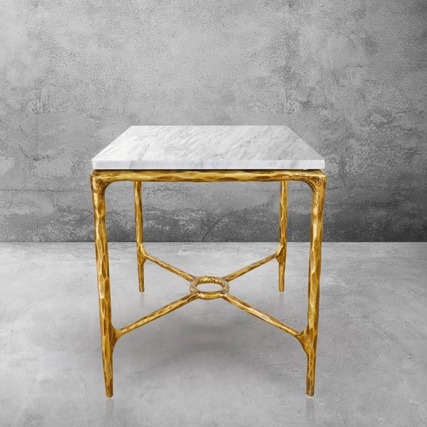 Thaddeus Forged Iron Mabrble Square Side Table 18" 22" Overhang O
