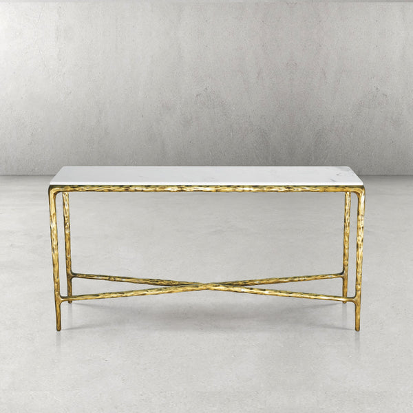 Vintage Forged Iron Forged Rectangle Marble Console Table