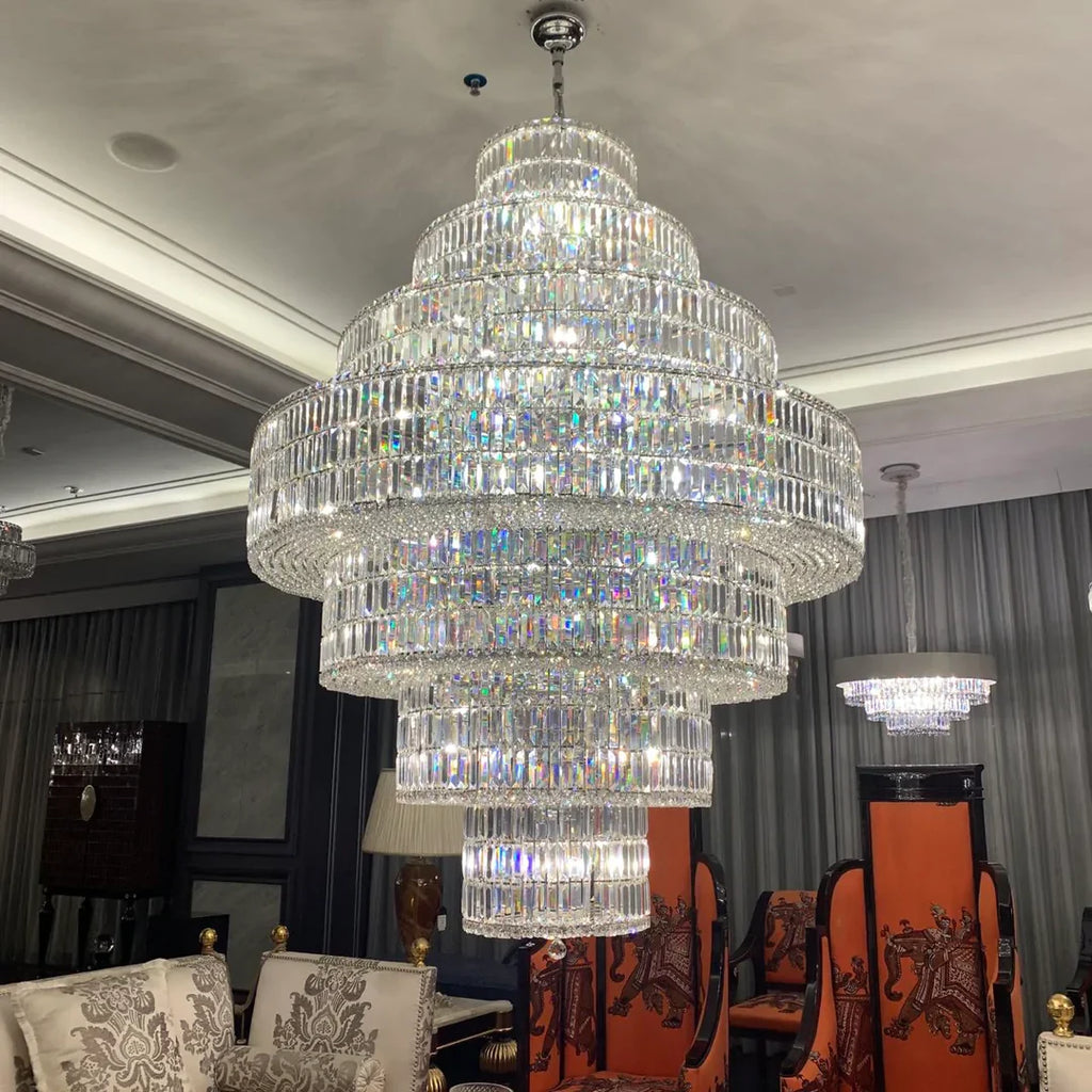 Multi Tiered Round Crystal Chandelier in Chrome for Living Room/Duplex/Staircase/Entryway