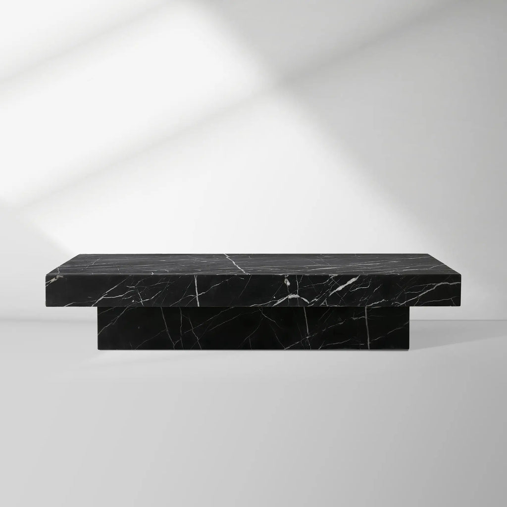Cinzia Rectangle Stone Coffee Table Natural Marble Cocktail Table Plinth Base Sofa Center Tea Table