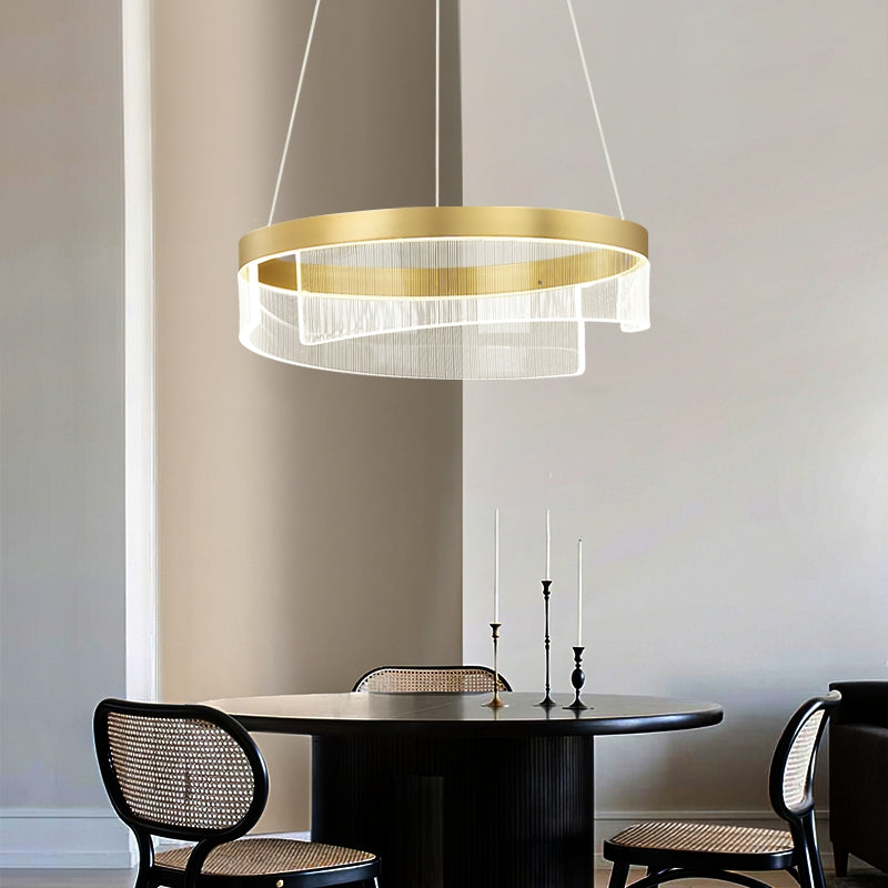 Modern Round Aluminum and Acrylic Chandelier, Designer Recommended Ceiling Light for Living Room Bedroom Dining Room