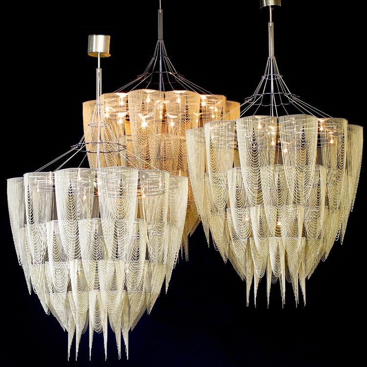 Oversized Modern Aluminium Chain Tassel Pendant Chandelier with Multi-Crafted Finish for Large Living Room, Staircase, Villa