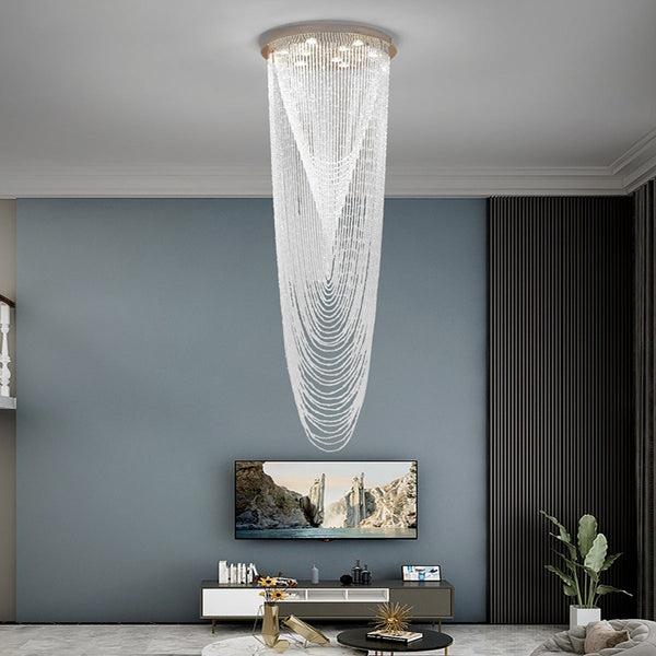 Extra Large Affordable Luxury Tiered Tassel Watefall Crystal Chandelier for Spiral Staircase/Villa/Hotel Lobby/Foyer
