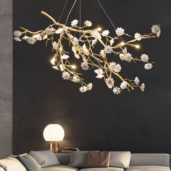 Ceramics Flower Branch Chandelier For Living Dining Room