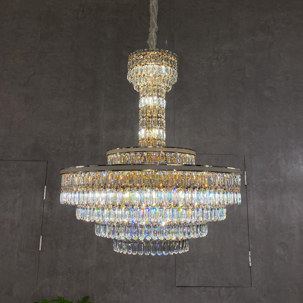 Luxury Multi-tier Round Honeycomb Crystal Chandelier with Stainless Steel Finish for Foyer Living Room Staircase