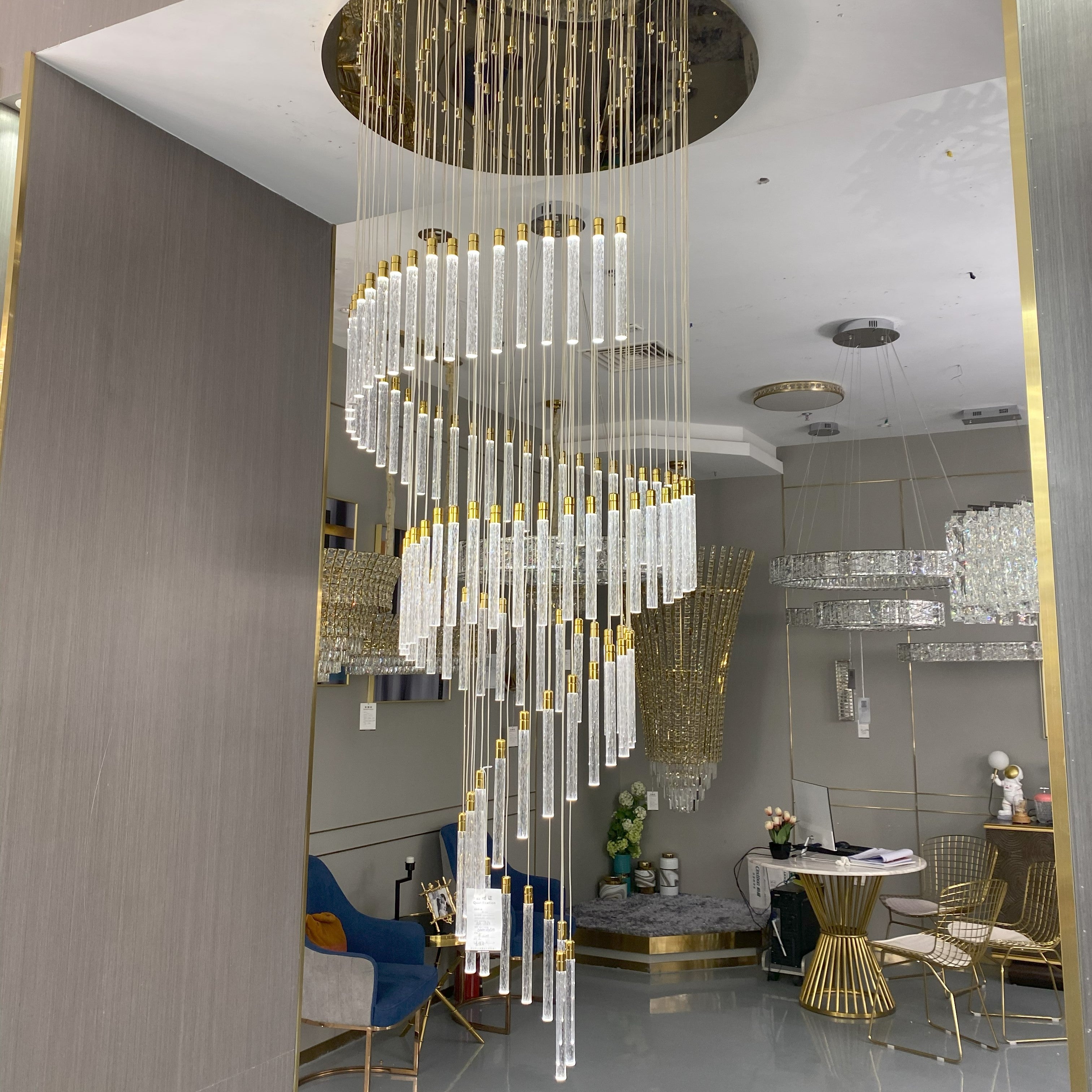 Modern Spiral Bubble Crystal Glass Rods Chandelier in Champagne Gold ...
