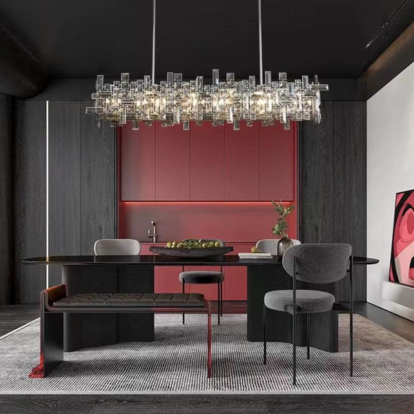 Extra Large Art Irregular Block Collection Crystal Pendant Chandelier Suit for Living Dining Room