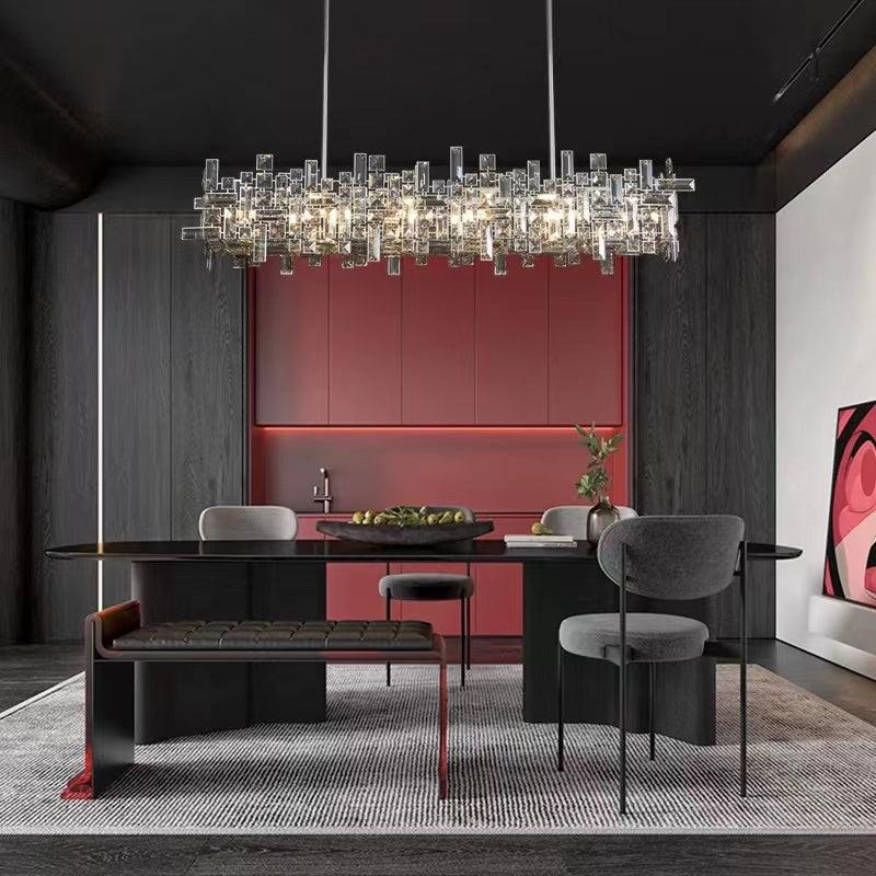 Extra Large Art Irregular Block Collection Crystal Pendant Chandelier Suit for Living Dining Room
