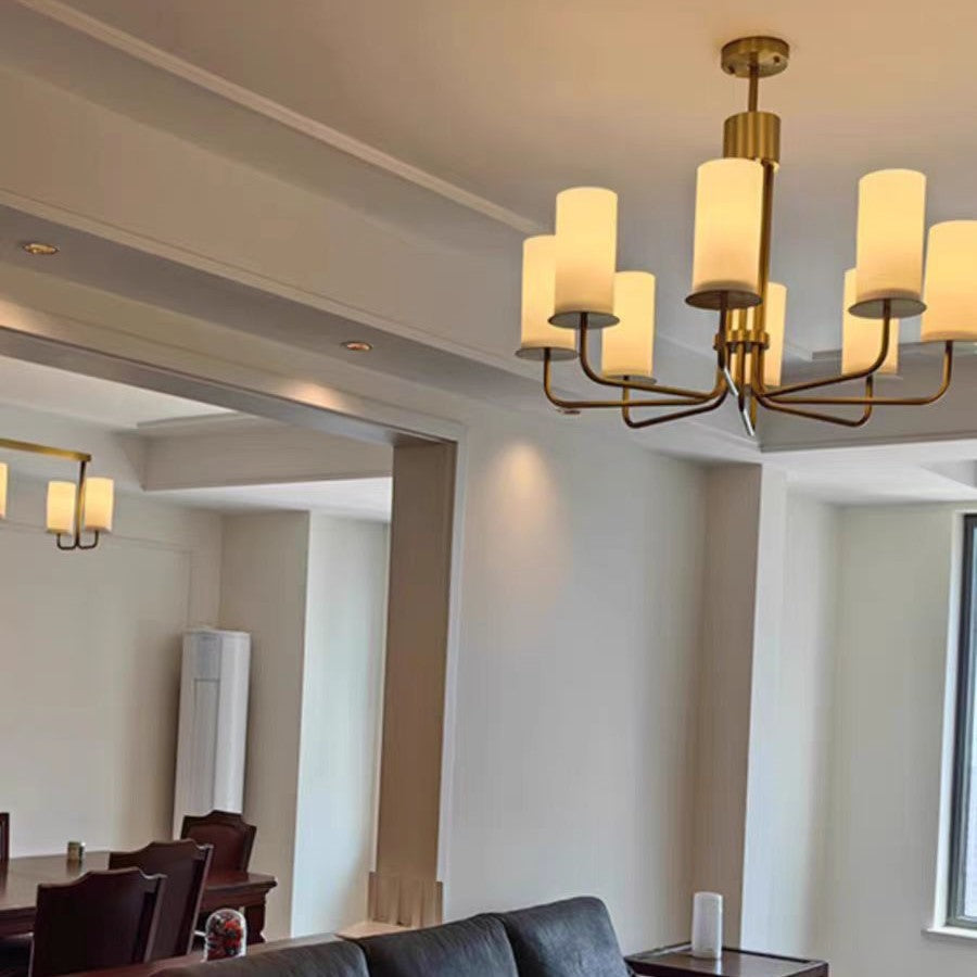 Modern Style Minimalism White Shades Chandelier/Wall Light in Brass