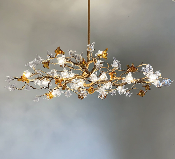 Brass Branch Artistic Flower Crystal Chandelier For Dining Room Living Room Kitchen Island
