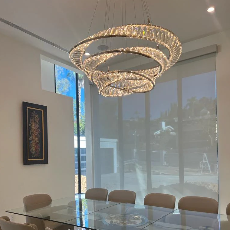 1/2/3-Ring Round & Rectangle Crystal Chandelier with K9 Crystals for Luxury Living, Dining, Bedroom