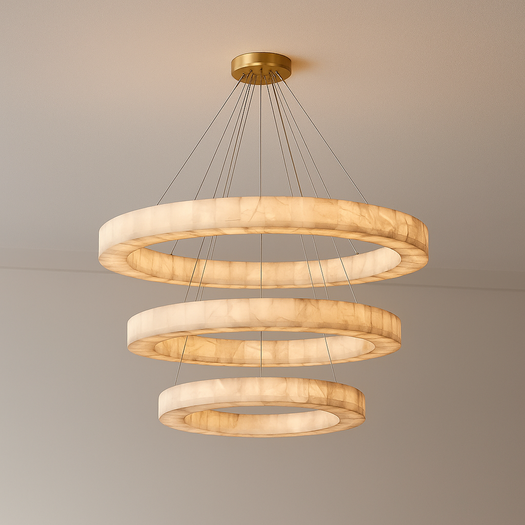 OLYRA 3-TIER ROUND ALABASTER CHANDELIER 39