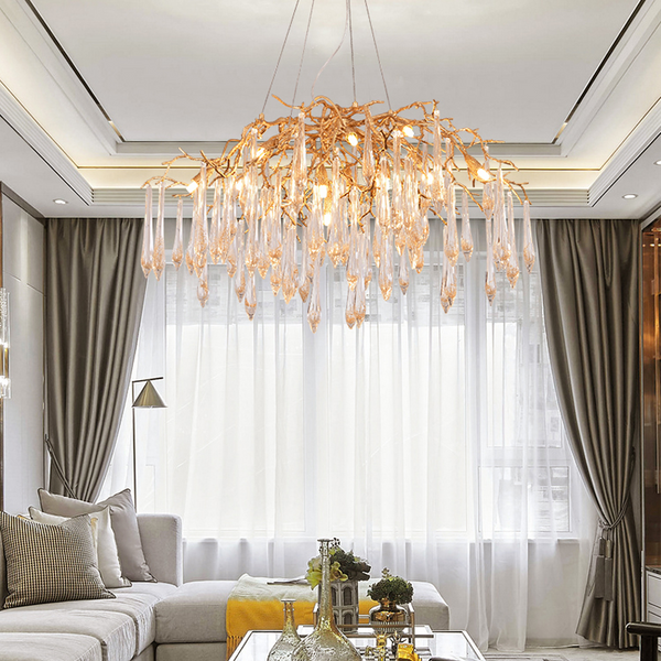 Iris Raindrop Brass Branch Round Crystal Chandelier 25'' 35'' 41''D
