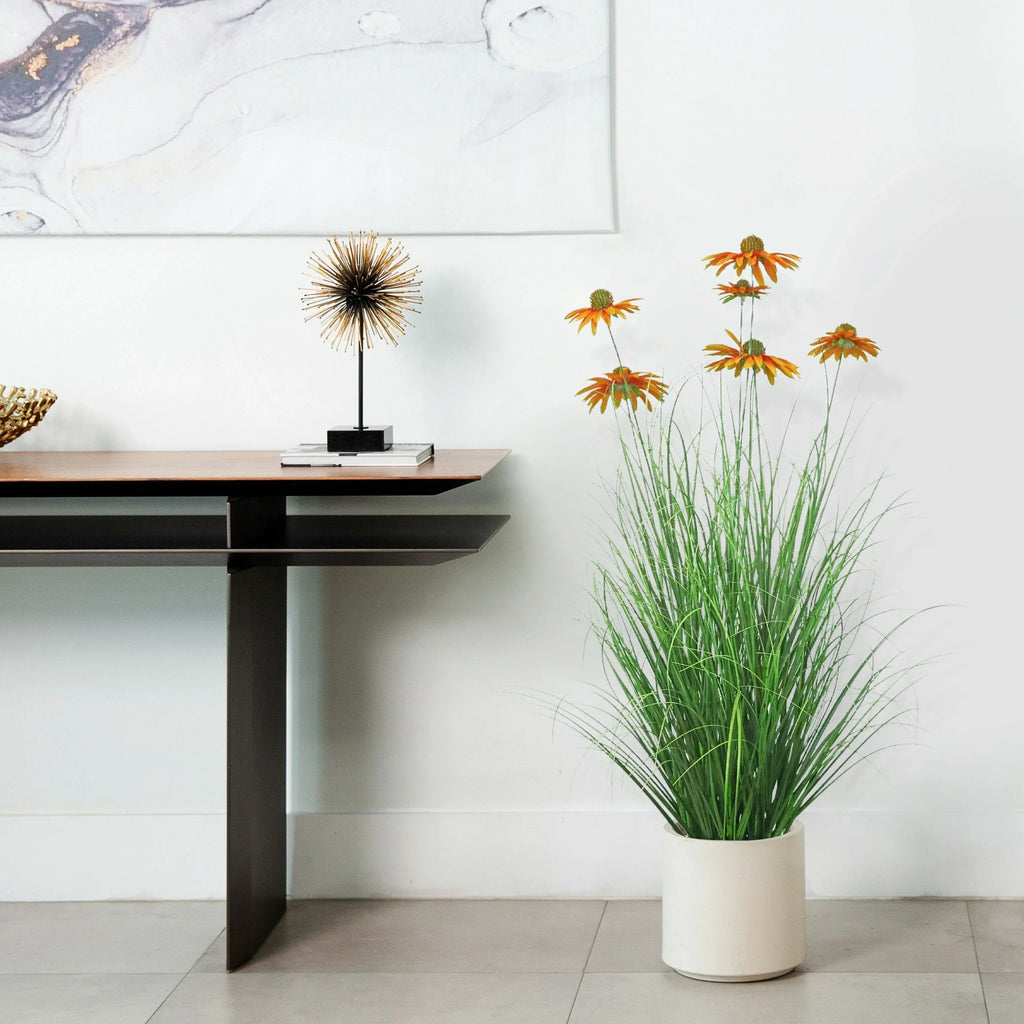 $1000+ Purchase Gift | Artificial 6-Head Chrysanthemum with Curved Onion Grass Bonsai 43