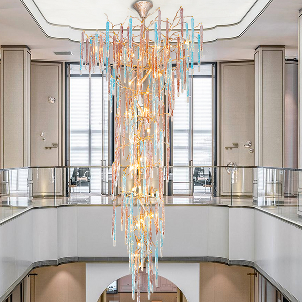 Dora Raindrop Colorful Crystal Staircase Chandelier