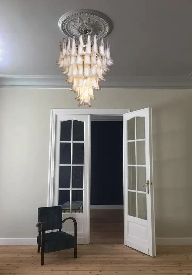 Modern Art Italian Mid-Century 5/6-Tier Petal Glass Chandelier with Metal Finish