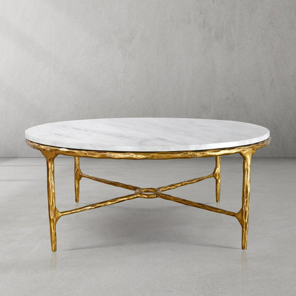Thaddeus Forged Iron Marble Round Coffee Table 36" 55"