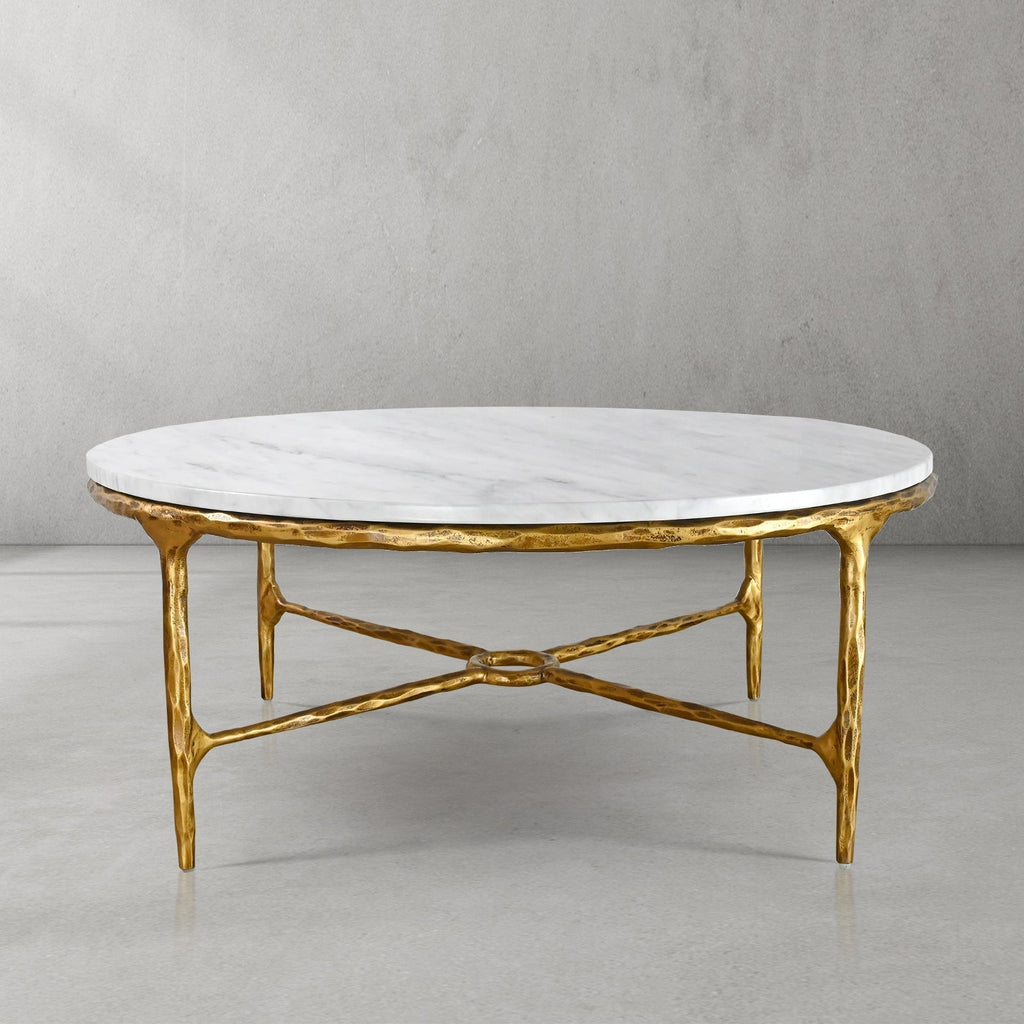 Vintage Forged Iron Marble Round Coffee Table 36