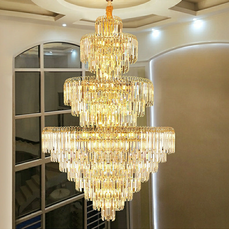Luxury 3-Layer Round Crystal Chandelier with K9 Crystal and Metal Finish for Living Room and Foyer
