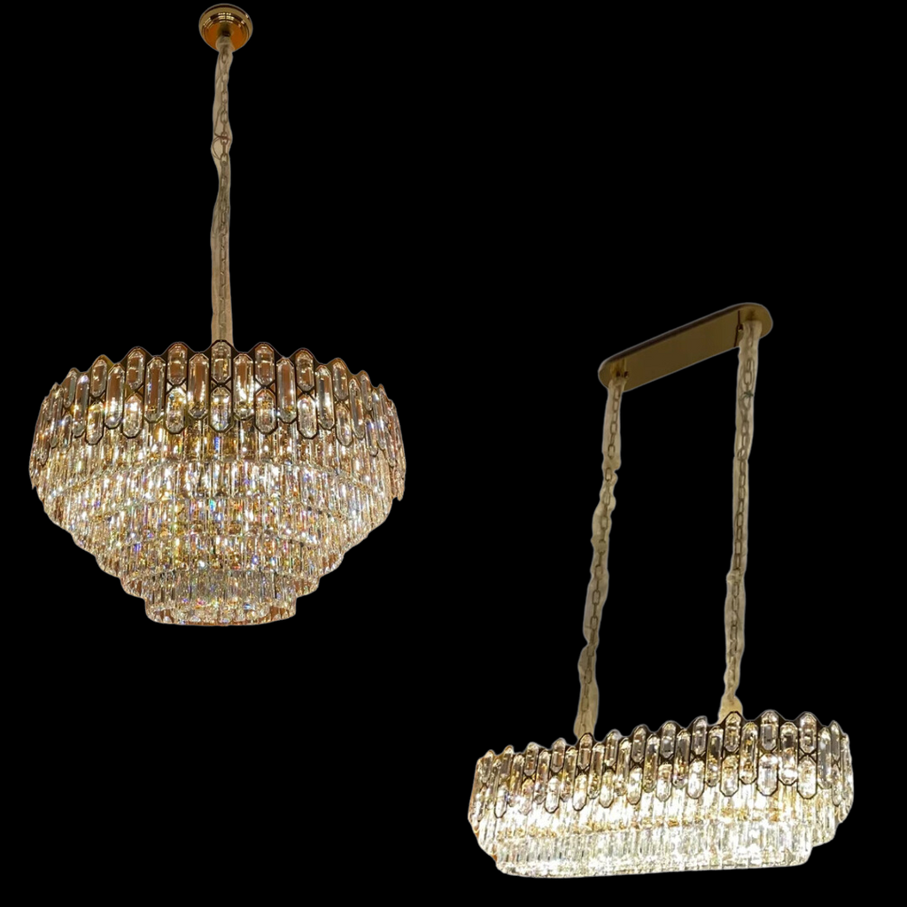 Modern Light Luxury Round/Rectangle Crystal Chandelier Set For Living Room/Dining Room/Bedroom