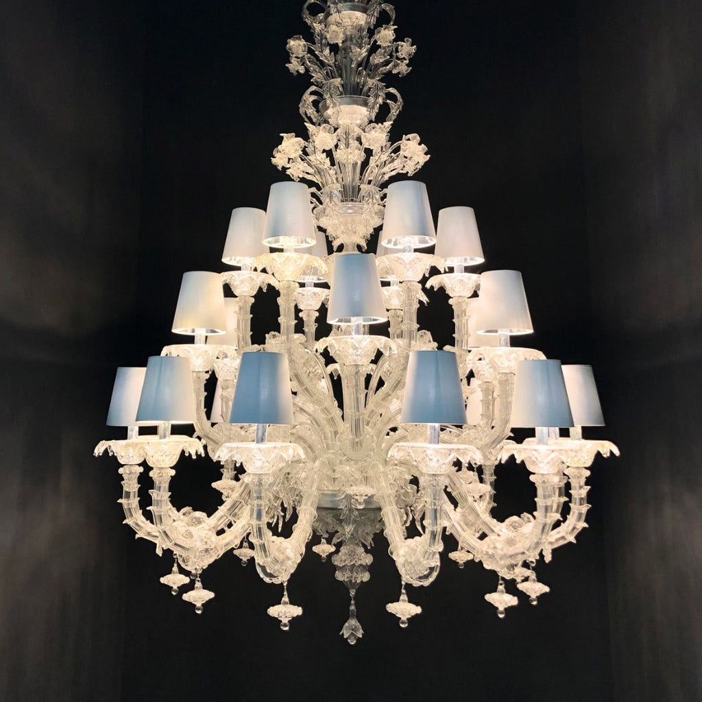 Luxury Crystal and Metal Flower Chandelier with White Lampshade for Living Room, Staircase, Hotel