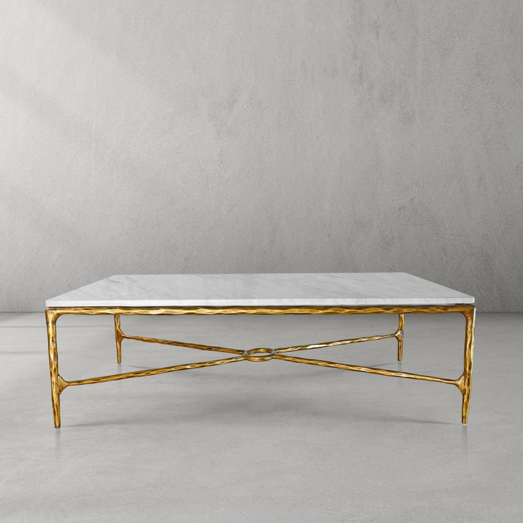 Vintage Forged Iron Rectangle Marble Coffee Table