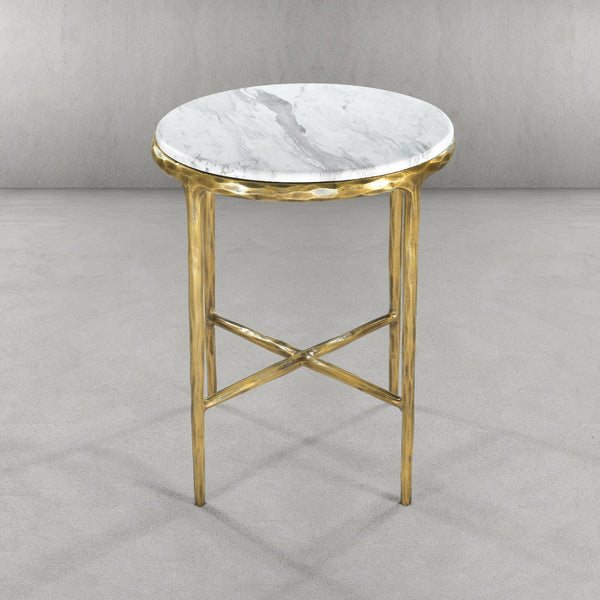 Vintage Forged Iron Forged Marble Round Side Table 18"D
