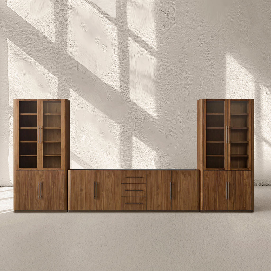 Piermont Modular Glass Media Cabinet Set With Drawers