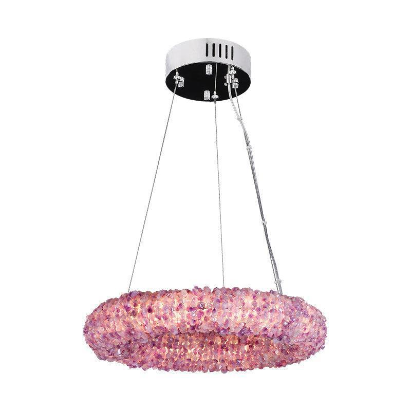 Derek Modern Pink Crystal Cluster Round Chandelier