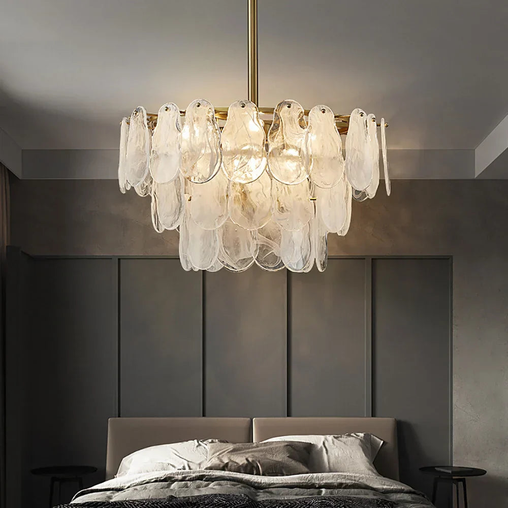 Cloude Modern 3 Tiered Cloud Glass Chandelier Adjustable Hanging Rod, 8-Light