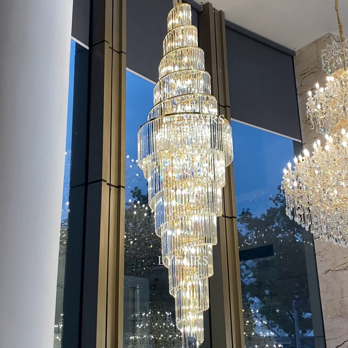 Extra Large Spiral Crystal Chandelier with Gold Finish – Luxury Quality Materials