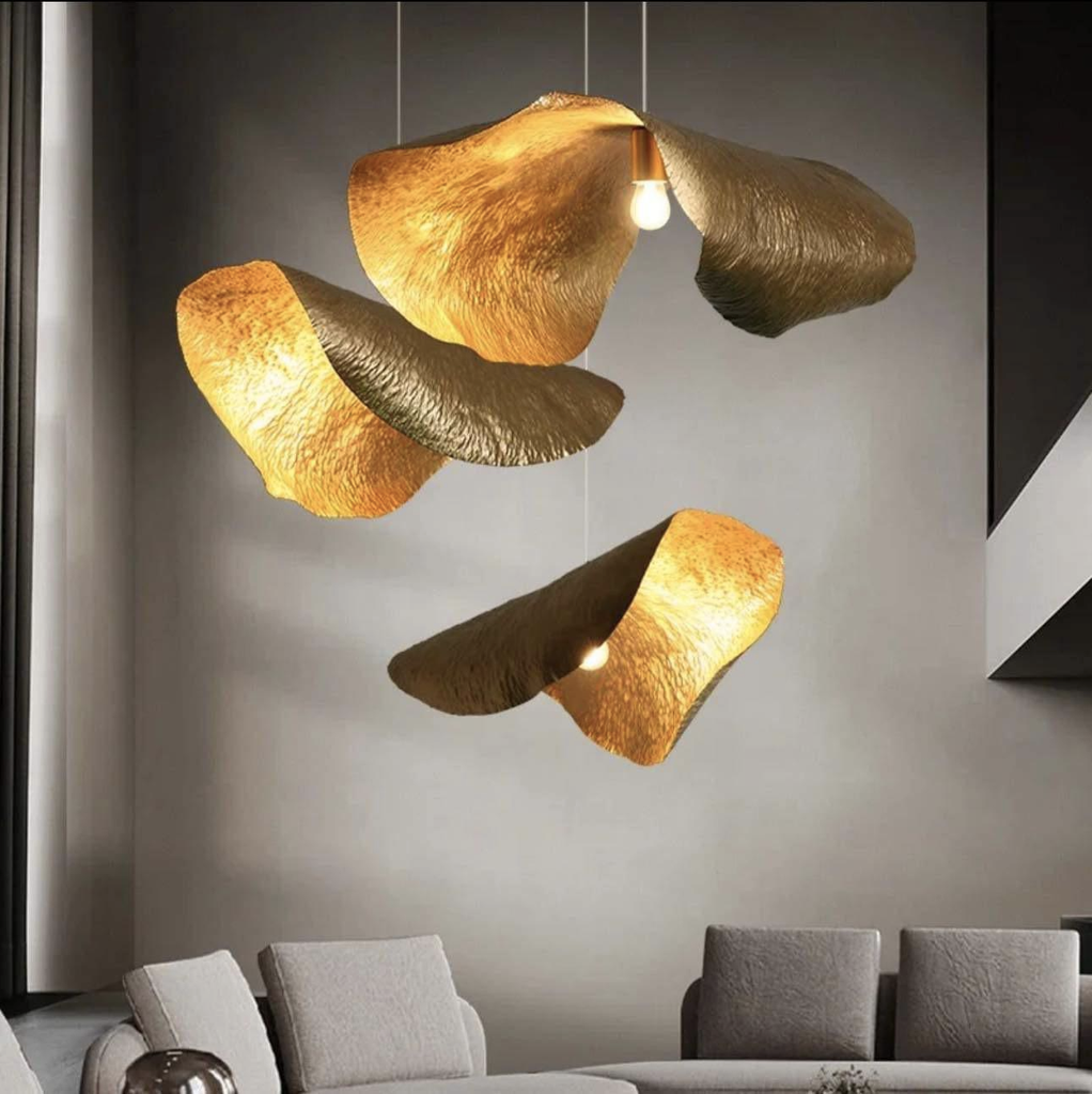 Postmodern Brass Pendant Lighting Fixture with Withered Leaf Shape, High-Quality Finish