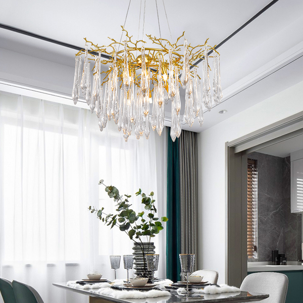 Iris Raindrop Round Branch Crystal Chandelier