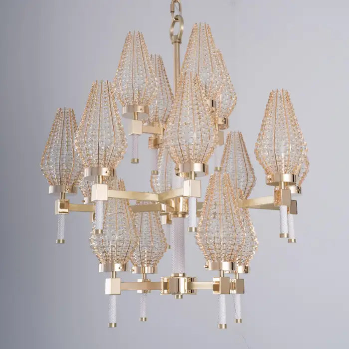 Modern 3-tiered Crystal Shade Chandelier for Living Room/Low-ceiling