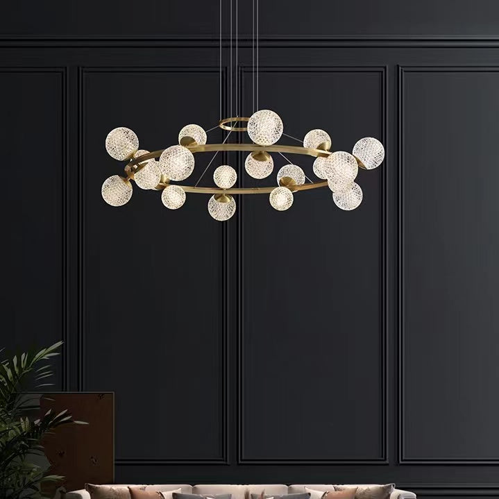 Modern Crystal Brass Finish Chandelier Molecular Ceiling Light Fixture with Round and Rectangular Shape