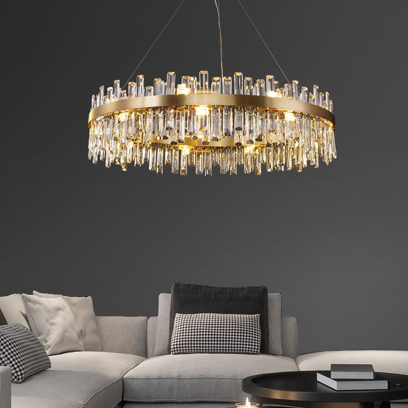 Luxury Round Crystal Chandelier with Stainless Steel Finish Modern Ceiling Light Fixture for Living and Dining Room