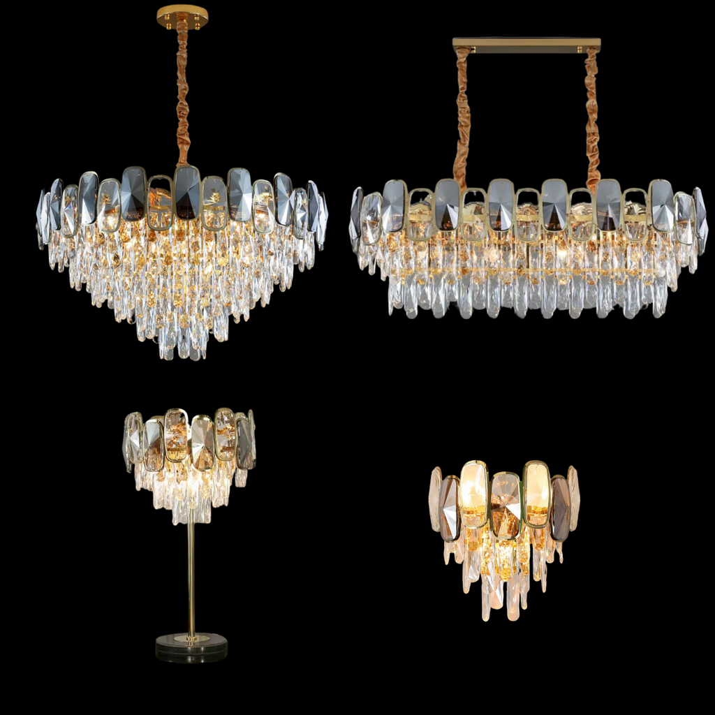 Round/Rectangle Smoky Gray Crystal Pendant Chandelier Ceiling Fixtures Light For Living Room/Dining Room/Entryway