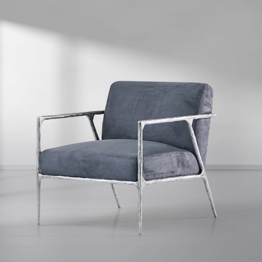 Vintage Forged Retro Silver Iron Frame Track Armchair