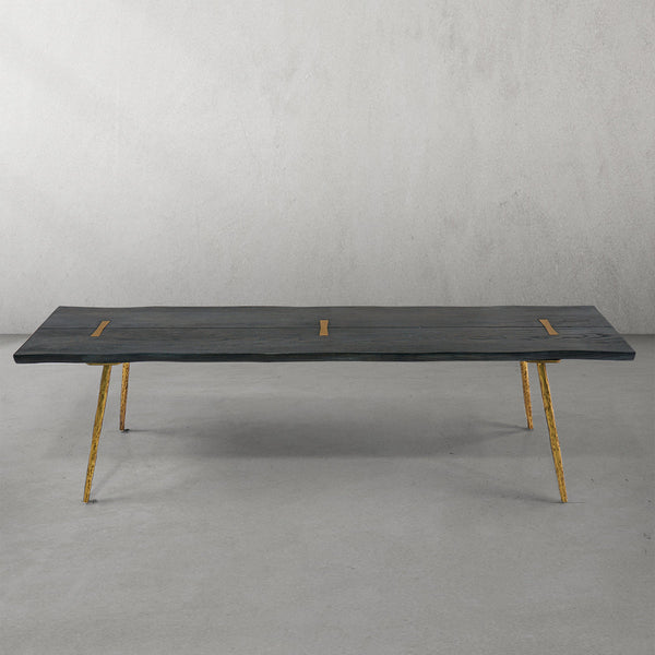 Vintage Forged Retro Copper Frame Solid Wood Dining Bench